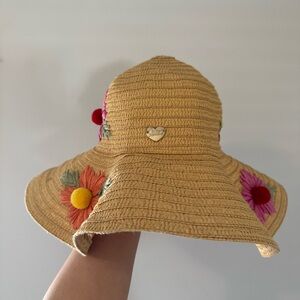Betsey Johnson Floral Embroidered Straw Hat